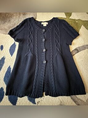 Michael Kors | Navy Knit Short-Sleeve Button Cardigan